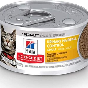 Hill's Science Diet Wet Cat Food, Adult, Urinary & Hairball Control, Savory Chicken Recipe, 2.9 oz. Cans, 24-Pack