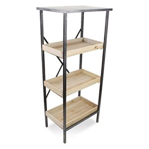 cheung's storage rack metal 4 tier shelf with 3 wooden shelves, black, gray