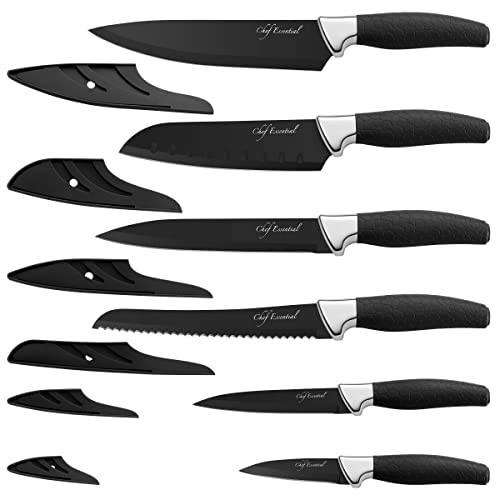 Chef Essential Carbon Steel Culinary Knife Set – 6-Piece Sharp Knife Set – Meat, Veggie, Bread Knife Set – Nonstick Chef Knife Cooking Knives – Professional Sharp Kitchen Knife Set Without Block