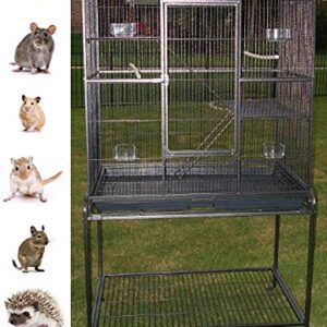 54"/64" Large Deluxe and Sturdy Wrought Iron 4-Tiers Tight 1/2-inch Bar Spacing for Ferret Chinchilla Sugar Glider Mice Rat Cage with Detachable Rolling Stand (BlackVein, 64")