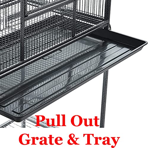 54"/64" Large Deluxe and Sturdy Wrought Iron 4-Tiers Tight 1/2-inch Bar Spacing for Ferret Chinchilla Sugar Glider Mice Rat Cage with Detachable Rolling Stand (BlackVein, 64")