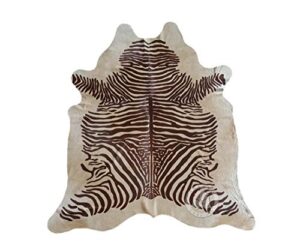 zebra print brown on beige genuine cowhide rug 6 x 7 ft. 180 x 210 cm