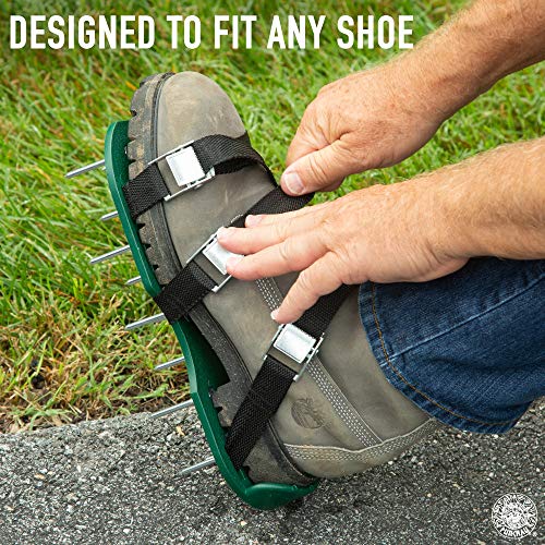 Punchau Lawn Aerator Shoes w/Metal Buckles and 3 Straps - Heavy Duty Spiked Sandals for Aerating Your Lawn or Yard