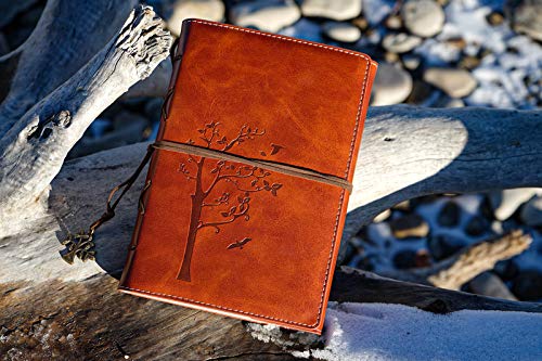 Lined Refillable Vintage Writing Journal for Women, Retro Tree of Life Faux Leather Cover Notebook/Travel Diary,Wide Ruled Paper,Daily Use Gift for Bloggers/Teachers/Back to College Students (Brown)