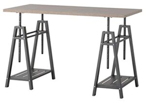 signature design by ashley irene industrial adjustable desk, beige & gray