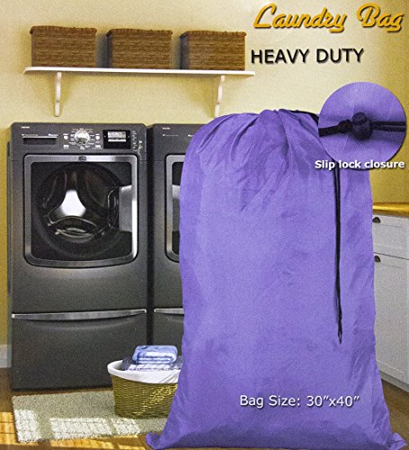 Large 30 X 40 Inch Heavy Duty Nylon Laundry Bag with Drawstring Slip Lock Closure, SET OF 2!!! Assorted Colors and Designs