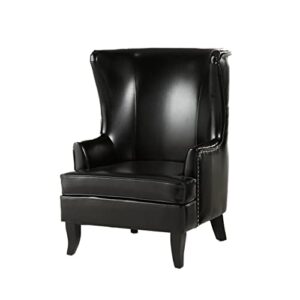 christopher knight home canterbury high back wing chair, leather, black 30.75d x 29.75w x 41.25h in