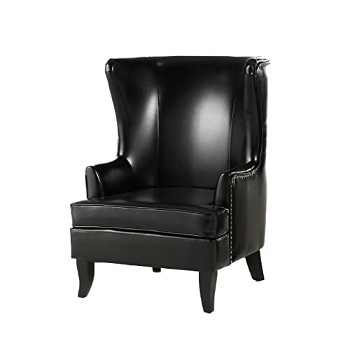 Christopher Knight Home Canterbury High Back Wing Chair, Leather, Black 30.75D x 29.75W x 41.25H in