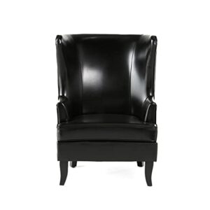 Christopher Knight Home Canterbury High Back Wing Chair, Leather, Black 30.75D x 29.75W x 41.25H in