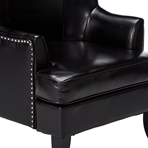 Christopher Knight Home Canterbury High Back Wing Chair, Leather, Black 30.75D x 29.75W x 41.25H in