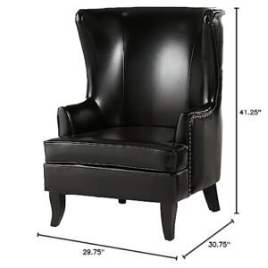 Christopher Knight Home Canterbury High Back Wing Chair, Leather, Black 30.75D x 29.75W x 41.25H in