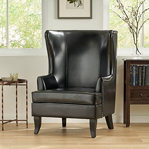 Christopher Knight Home Canterbury High Back Wing Chair, Leather, Black 30.75D x 29.75W x 41.25H in