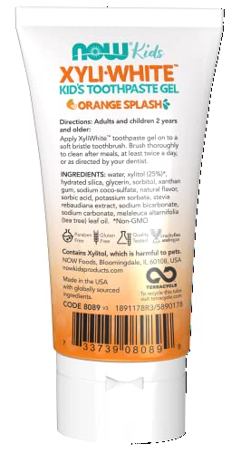 NOW Solutions, Xyliwhite™ Toothpaste Gel for Kids, Orange Splash Flavor, Kid Approved! 3-Ounce, packaging may vary