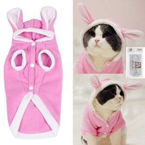 bro'bear plush rabbit outfit with hood & bunny ears for small dogs & cats pink (x-small)