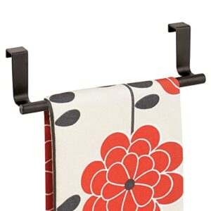 mdesign metal over kitchen cabinet door towel bar holder for hand, dish, and tea towel rack - over the door towel bar - hang on inside or outside of doors - kitchen organizer - omni collection, bronze