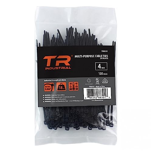 TR Industrial Multi-Purpose UV Resistant Black Cable Ties, 4 inches, 100 Pack