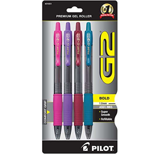 Pilot, G2 Premium Gel Roller Pens, Bold Point 1 mm, Pack of 4, Assorted Colors