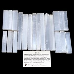 dancing bear 2 pound selenite small sticks- wands premium hand-sorted plus include a piece of black tourmaline crystal and educational id cards, bulk, reiki, chakra, good luck & protection
