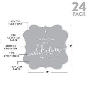Andaz Press Fancy Frame Tags, Thank You for Celebrating with Us, Gray, 24-Pack, for Baby Bridal Wedding Shower, Birthdays, Anniversary, Graduation, Baptism, Christening, Party, Boxes, Presents