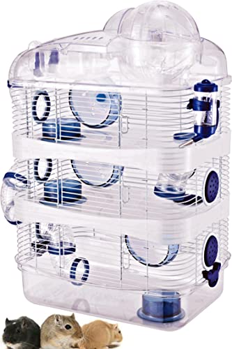 4-Levels Hamster Mice Mouse Cage with Large Top Exercise Ball 25" Height (Blue)