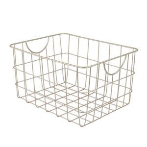 spectrum wire small utility basket (satin nickel powder coat) - storage bin & décor for bathroom, closet, pantry, under sink, toy, shelf, kitchen, & nursery organization