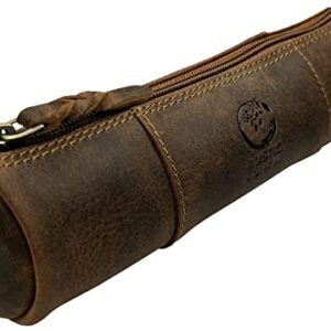 RUSTIC TOWN Leather Pencil Pouch - Zippered Pen Case for Work & Office (Brown)