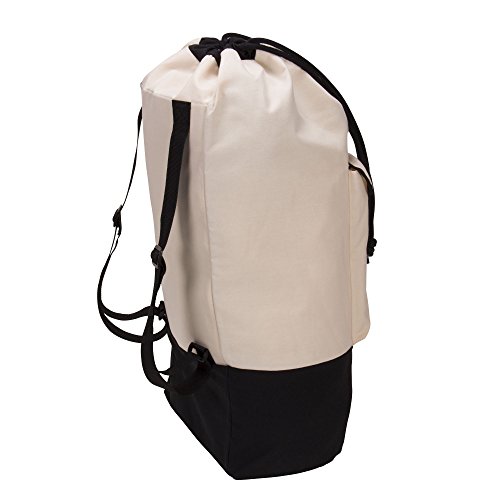 Household Essentials Backpack Duffel Laundry Bag, Cream & Black