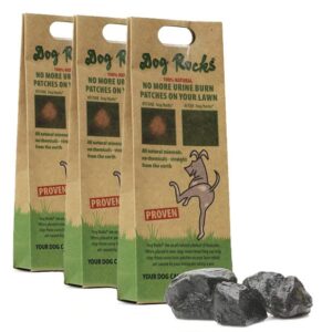 dog rocks - prevent grass burn spots by pet urine, save your lawn from yellow marks, 3 bags of 200g each (6 month supply total)