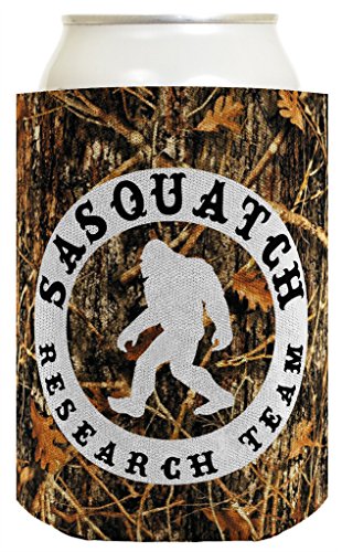 Funny Can Coolie Sasquatch Research Team Camping Gag Gift Outdoors Hiking Hunter Hunting 2 Pack Can Coolie Drink Coolers Coolies Woodland Camo