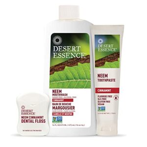 Desert Essence Neem Cinnamint Mouthwash 16 fl oz - Non-GMO, Gluten Free, Vegan, Cruelty Free, Sugar Free, Alcohol Free - Eco-Harvest Tea Tree Oil - Ayurvedic Neem -