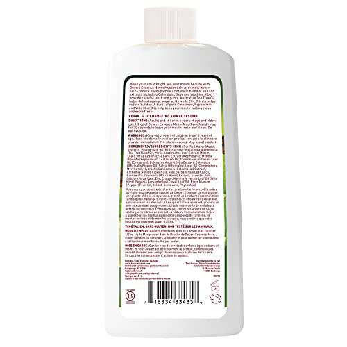 Desert Essence Neem Cinnamint Mouthwash 16 fl oz - Non-GMO, Gluten Free, Vegan, Cruelty Free, Sugar Free, Alcohol Free - Eco-Harvest Tea Tree Oil - Ayurvedic Neem -