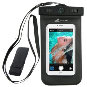 voxkin premium quality universal waterproof case with armband, compass, lanyard - best water proof, dustproof, snowproof pouch bag for iphone 12 pro max, 12 mini, s21 ultra, s20, oneplus 8, pixel 5