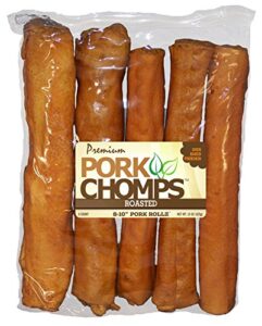 pork chomps roasted pork skin dog chews, 8-inch rolls, 5 count