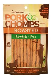 pork chomps roasted pork skin dog chews, 5-inch mini twists, 20 count
