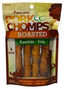 pork chomps roasted pork skin dog chews, 6-inch twists, 4 count