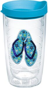 tervis sequins flip flops made in usa double walled insulated tumbler cup keeps drinks cold & hot, 16oz, clear