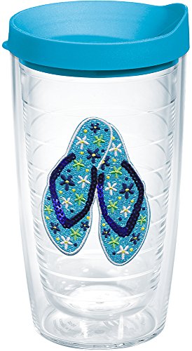 Tervis Sequins Flip Flops Made in USA Double Walled Insulated Tumbler Cup Keeps Drinks Cold & Hot, 16oz, Clear