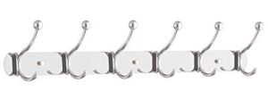 wall hooks rack – nickle wall mount hook rack with six double hooks for hanging towels coats purse bags & clothes, decorative heavy duty mounted hangers for hats, metal hanger for room