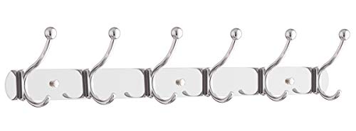 Wall Hooks Rack – Nickle Wall Mount Hook Rack with Six Double Hooks for Hanging Towels Coats Purse Bags & Clothes, Decorative Heavy Duty Mounted Hangers for Hats, Metal Hanger for Room