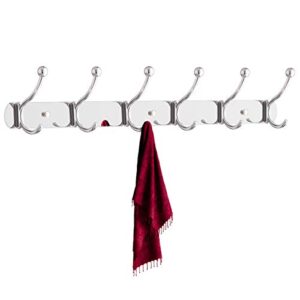 Wall Hooks Rack – Nickle Wall Mount Hook Rack with Six Double Hooks for Hanging Towels Coats Purse Bags & Clothes, Decorative Heavy Duty Mounted Hangers for Hats, Metal Hanger for Room
