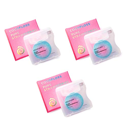 COCOFLOSS Coconut-Oil Infused Woven Dental Floss | Strawberry | Dentist-Designed | Vegan and Cruelty-Free | 6 Month Supply (32 Yds x 3 Units)