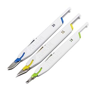 tidi penblade retractable utility knife, blade sizes 10, 11a, and 15 (pack of 3) - stainless steel hobby knife - durable and food-safe craft knife set for any diy project