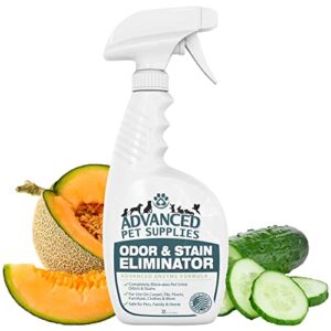 Advanced Pet Supplies Odor & Stain Eliminator - Cat Urine & Dog Pee Cleaner Solution - Carpet & Fabric Pet Cleaning Essentials - Pet Pee Enzyme Deodorizer & Stain Remover with Cucumber Melon Scent, 32oz Spray