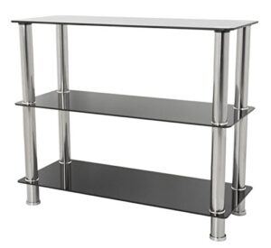 avf s13-a wide 3 tier shelving unit in black glass & chrome
