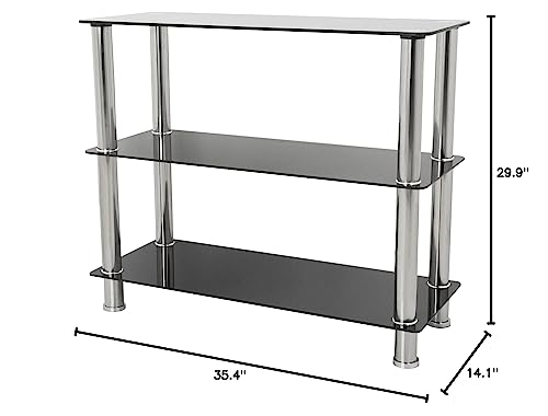 AVF S13-A Wide 3 Tier Shelving Unit in Black Glass & Chrome