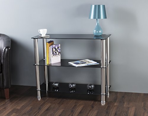 AVF S13-A Wide 3 Tier Shelving Unit in Black Glass & Chrome