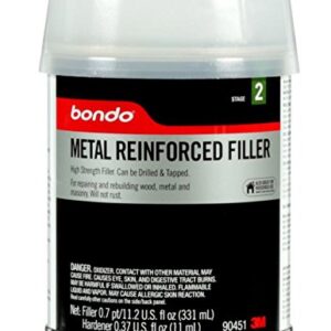 Bondo Metal Reinforced Filler - High Strength Filler, Can be Drilled and Tapped - Will Not Rust, 11.2 Fl oz with 0.37 oz Hardener