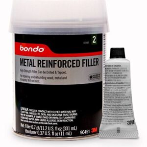 Bondo Metal Reinforced Filler - High Strength Filler, Can be Drilled and Tapped - Will Not Rust, 11.2 Fl oz with 0.37 oz Hardener