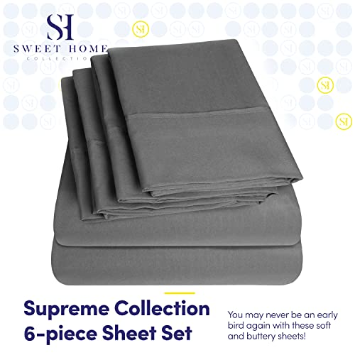 Bed Sheets Queen Size Grey - 6 Piece 1500 Supreme Collection Fine Brushed Microfiber Deep Pocket Queen Sheet Set Bedding - 2 EXTRA PILLOW CASES, GREAT VALUE - Queen, Gray