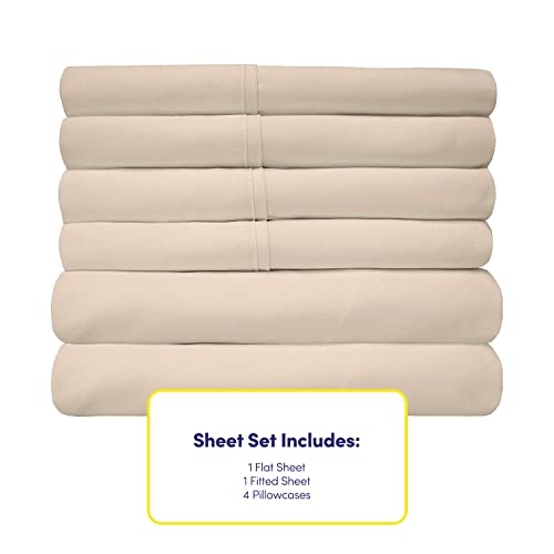 King Size Bed Sheets - 6 Piece 1500 Supreme Collection Fine Brushed Microfiber Deep Pocket King Sheet Set Bedding - 2 Extra Pillow Cases, Great Value, King, Beige